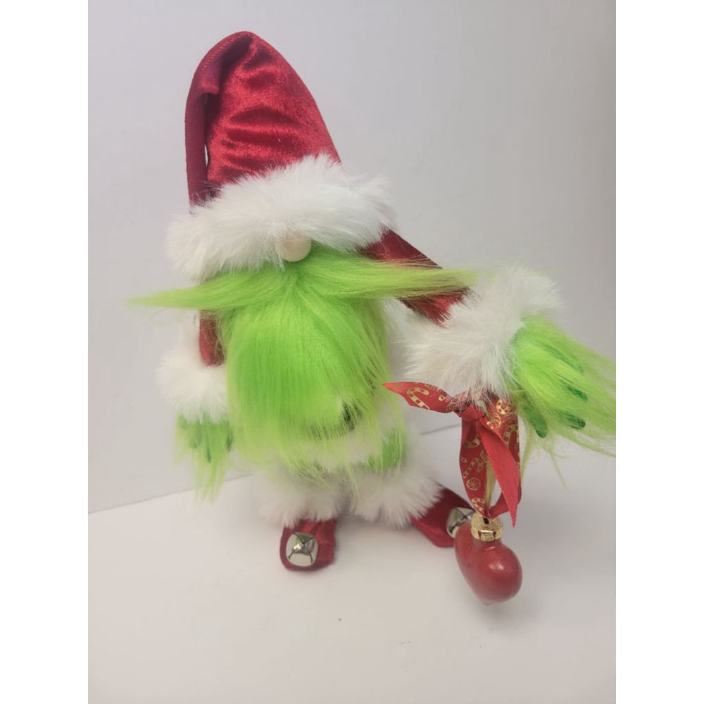 Grinch Santa Gnome Handmade Holiday Decor Luxury Velvet Faux Fur - Picture 3 of 10